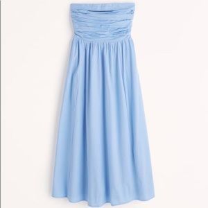 Abercrombie & Fitch Blue Poplin Strapless Midi Dress
